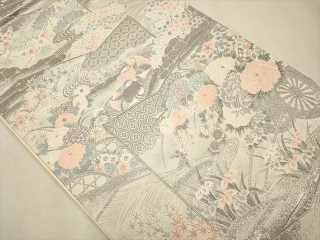 平和屋着物◎六通柄袋帯 王朝秀花文 九百プラチナ箔 逸品 CAAH5689qe