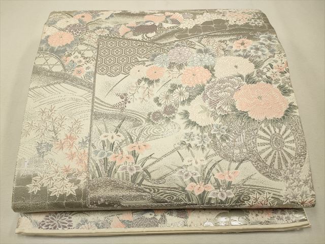 平和屋着物◎六通柄袋帯 王朝秀花文 九百プラチナ箔 逸品 CAAH5689qe