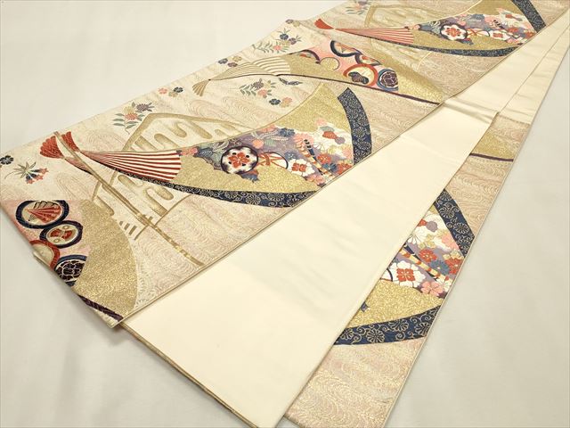 平和屋着物◎六通柄袋帯 唐織 観世水扇面文 金糸 逸品 CAAH5693qe