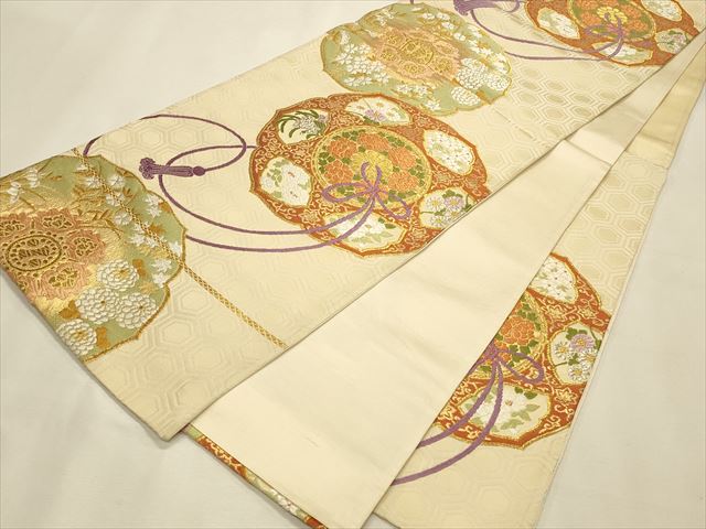 平和屋着物◎六通柄袋帯 鏡裏草花文 金糸 逸品 CAAI9608qe