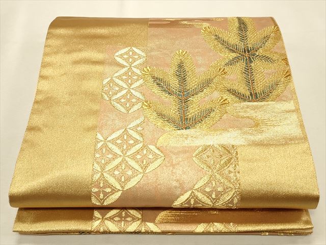 平和屋着物◎六通柄袋帯 色紙重ね松葉文 金糸 逸品 CAAI9607qe