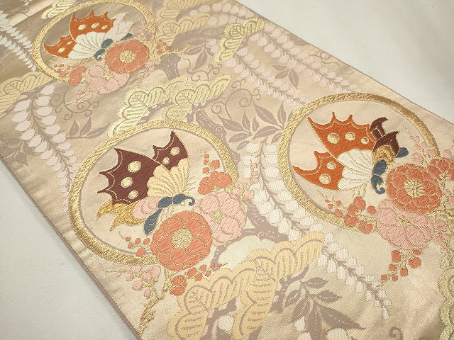 平和屋着物◎六通柄袋帯 花蝶丸文 金糸 逸品 CAAG6686ou