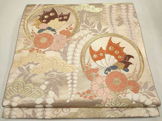 平和屋着物◎六通柄袋帯 花蝶丸文 金糸 逸品 CAAG6686ou