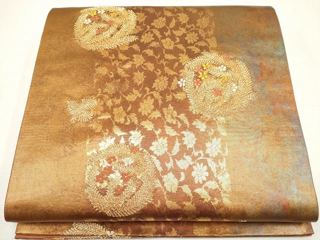平和屋着物◎六通柄袋帯 草花丸文 金糸 引箔 逸品 CAAG6720ou