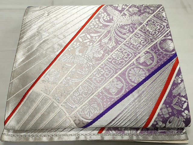 平和屋着物◎六通柄袋帯 檜扇鳳凰花文 銀糸 逸品 CAAG6740ou