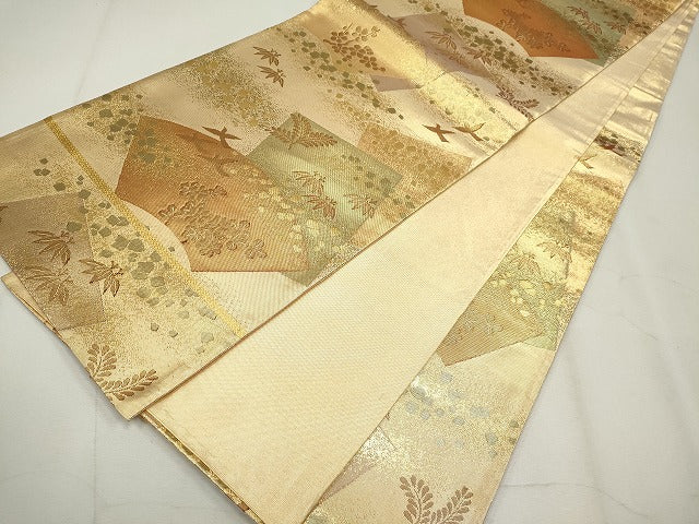 平和屋着物◎六通柄袋帯 地紙飛鳥葉文 金糸 逸品 CAAG6724ou