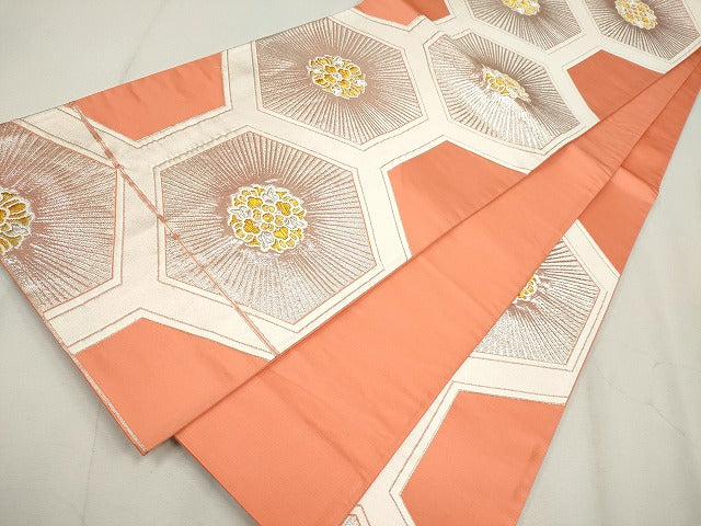 平和屋着物◎六通柄袋帯 亀甲花文 金銀糸 逸品 CAAG6700ou
