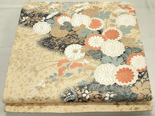 平和屋着物◎六通柄袋帯 草花文 金糸 逸品 CAAG6734ou