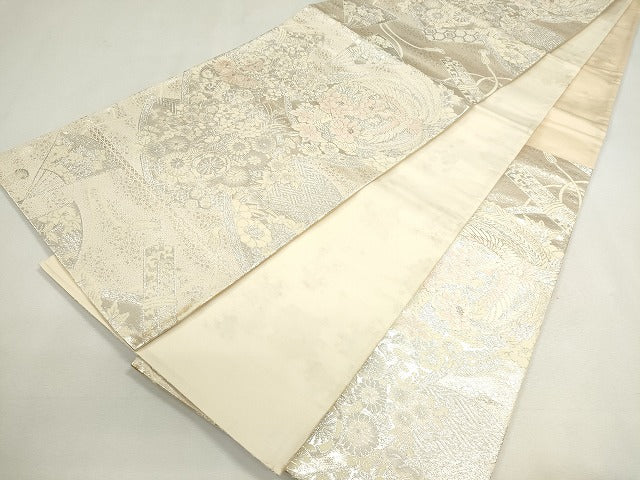 平和屋着物◎六通柄袋帯 鳳凰草花文 銀糸 逸品 CAAI6009ou