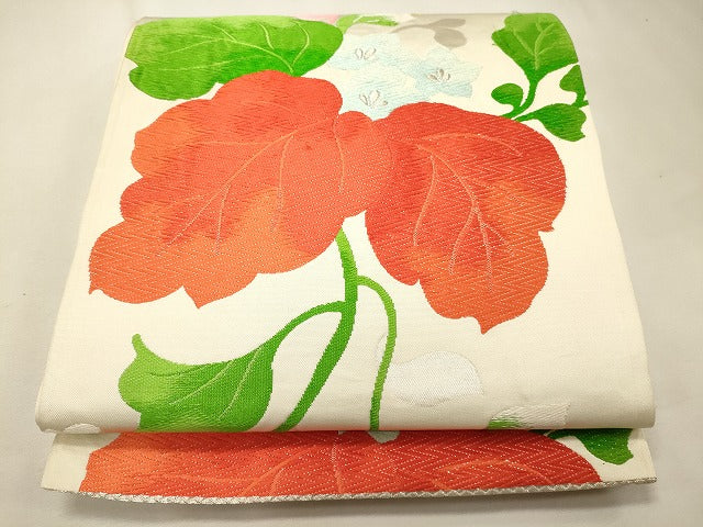 平和屋着物◎六通柄袋帯 枝花文 銀糸 逸品 CAAJ9603oy