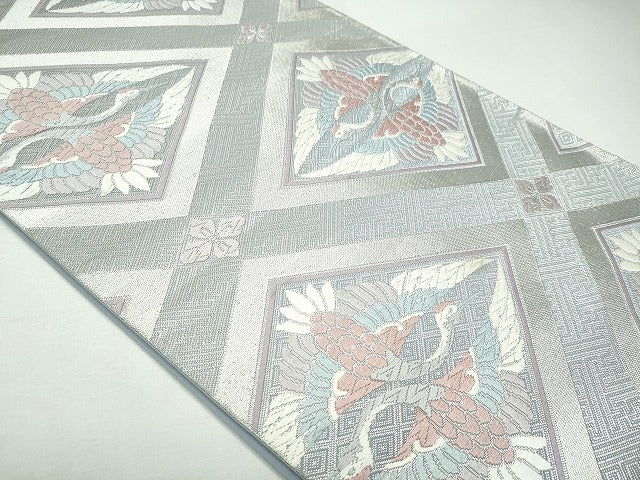 平和屋着物◎六通柄袋帯 飛鶴菱花文 銀糸 逸品 CAAI3671ku