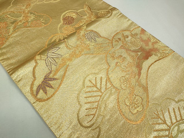 平和屋着物◎六通柄袋帯 飛鶴枝花文 金糸 逸品 CAAI3708ku