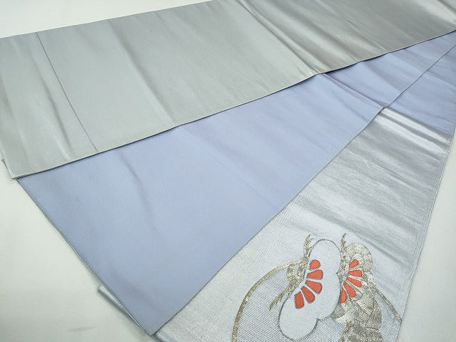 平和屋着物◎六通太鼓柄袋帯 駒刺繍 枝松文 銀糸 逸品 CAAI3717ku