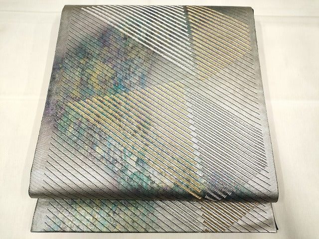 平和屋着物◎六通柄袋帯 霞幾何学文様 金銀糸 引箔 正絹 逸品 AAAL5297Bfw