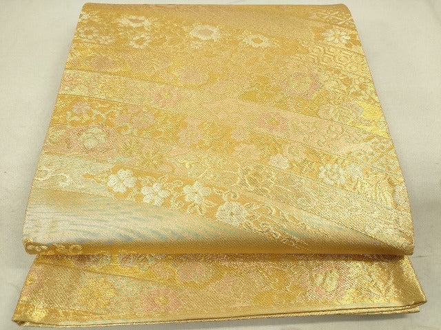 平和屋着物◎佐賀錦 六通柄袋帯 草花文 金糸 逸品 DAAJ2514mz