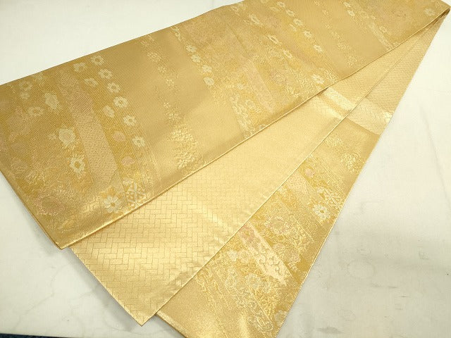 平和屋着物◎佐賀錦 六通柄袋帯 草花文 金糸 逸品 DAAJ2514mz