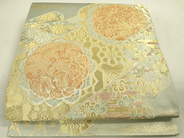 平和屋着物◎六通柄袋帯 霞取り草花文 金糸 引箔 逸品 DAAJ2512mz