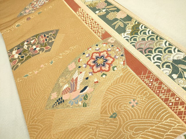 平和屋着物◎六通柄袋帯 唐織 地紙重ね花鳥文 金糸 逸品 DAAJ2536mz