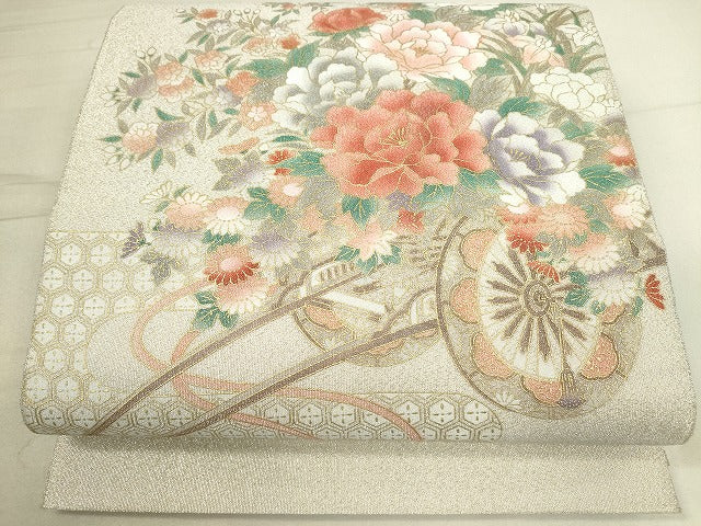 平和屋着物◎太鼓柄袋帯 花車文 銀糸 金彩 逸品 DAAJ2649mz