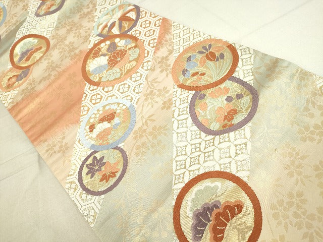 平和屋着物◎六通柄袋帯 唐織 吉祥花丸文 金糸 逸品 DAAJ2667mz
