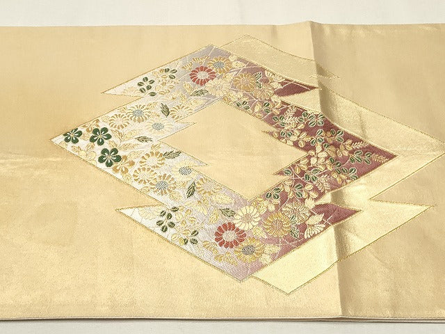 平和屋着物◎六通太鼓柄袋帯 草花文 金糸 逸品 CAAI1365ak