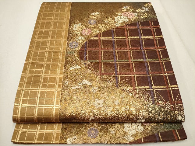 平和屋着物◎六通柄袋帯 草花文 金糸 逸品 CAAI1381ak