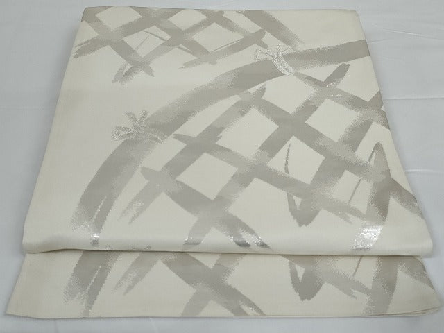 平和屋着物◎六通柄袋帯 籬文 銀糸 正絹 逸品 AAAL1260Aou