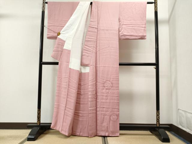 平和屋着物■付下げ 刺繍 家紋文 鴇色 逸品 CAAI8408yc