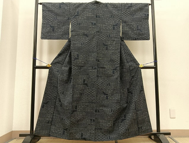平和屋着物■上質な紬 幾何学模様 逸品 BAAK9083yt