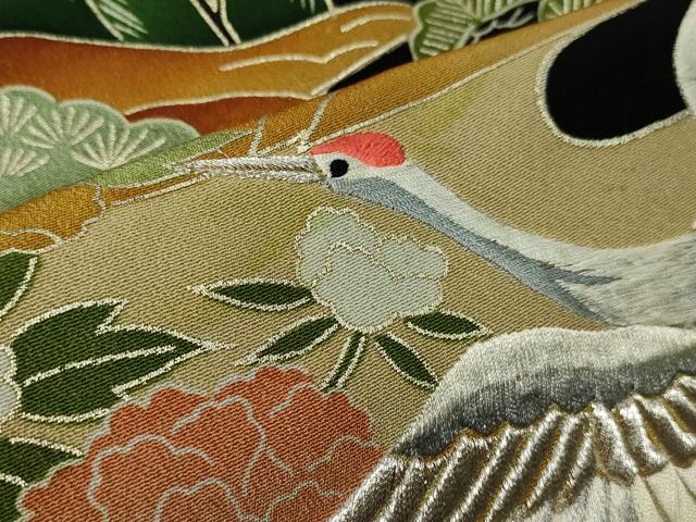 平和屋着物■豪華黒留袖 刺繍 飛鶴風景文 金銀糸 逸品 CAAI2201id