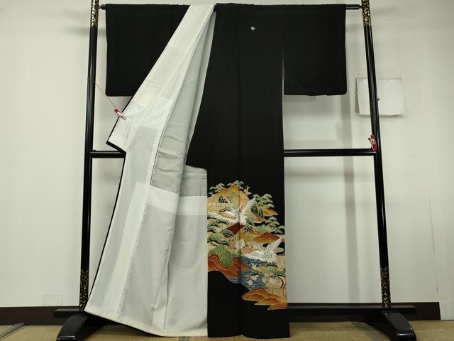 平和屋着物■豪華黒留袖 刺繍 飛鶴風景文 金銀糸 逸品 CAAI2201id