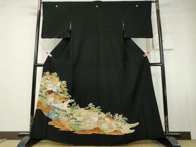 平和屋着物■豪華黒留袖 刺繍 飛鶴風景文 金銀糸 逸品 CAAI2201id
