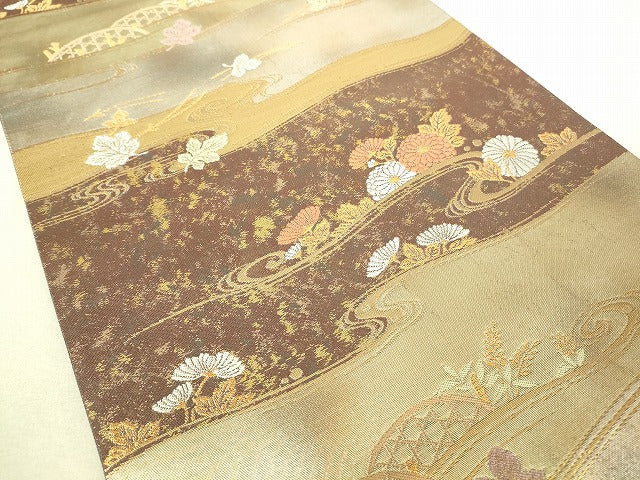 平和屋着物◎六通柄袋帯 みかげ錦 菊華流水文 金糸 引箔 逸品 DAAJ4096re