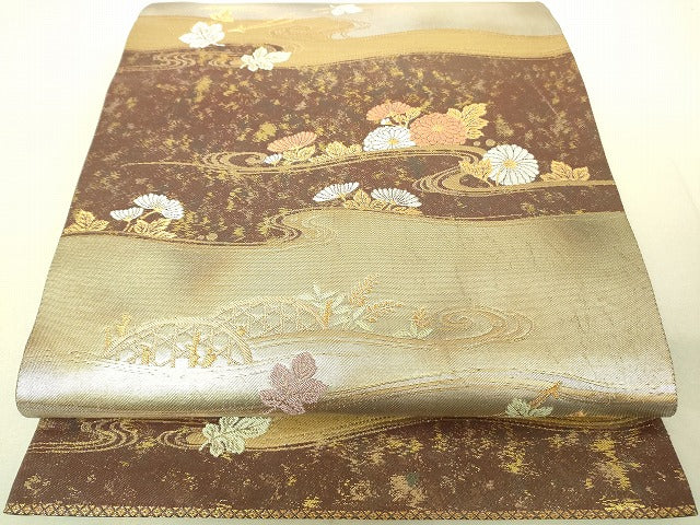 平和屋着物◎六通柄袋帯 みかげ錦 菊華流水文 金糸 引箔 逸品 DAAJ4096re