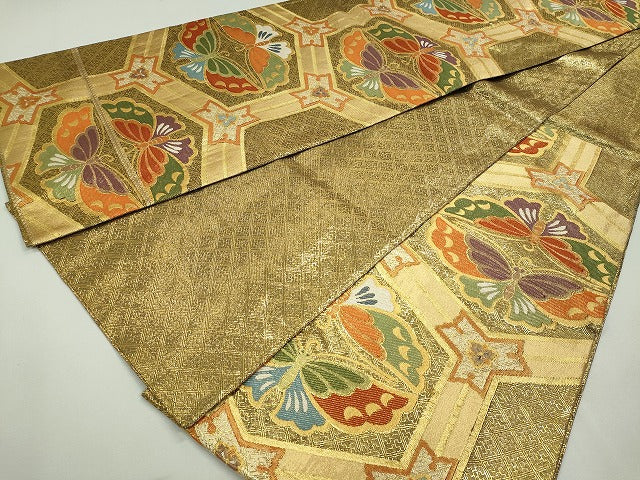 平和屋着物◎六通柄袋帯 舞蝶文 金糸 逸品 CAAI3744ku