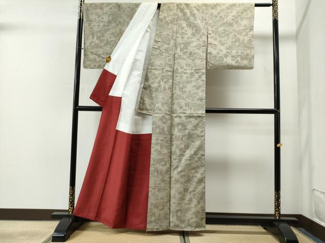 平和屋着物■上質な紬 霞遠山風景文 逸品 CAAI8535yc