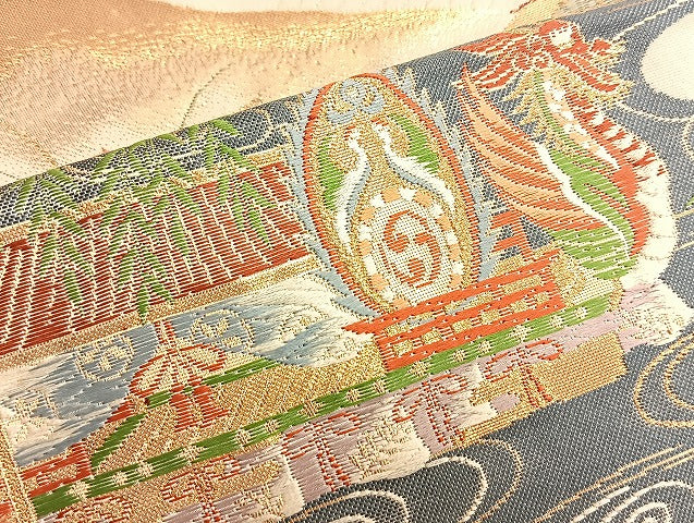 平和屋着物◎六通柄袋帯 唐織 車折三船祭 金糸 正絹 逸品 BAAK0919du