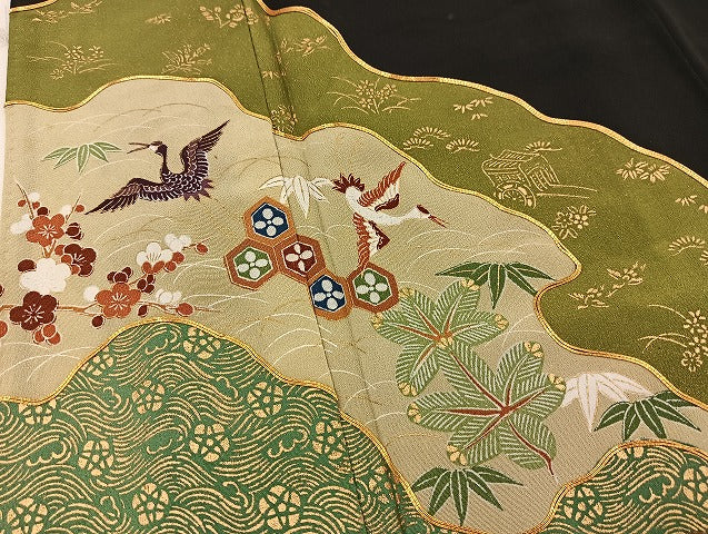 平和屋着物■豪華黒留袖 駒刺繍 道長花鳥文 金彩 逸品 BAAK9291yc