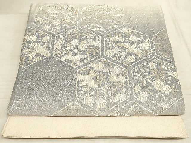 平和屋着物◎太鼓柄袋帯 亀甲花鳥文 正絹 逸品 AAAM3135sx