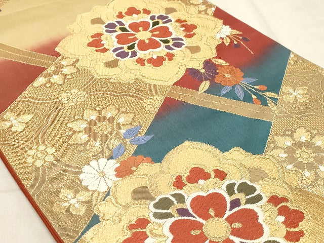 平和屋着物◎六通柄袋帯 唐織 正倉院花文 金糸 正絹 逸品 AAAM3159sx