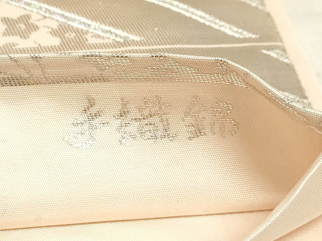 平和屋着物◎六通柄袋帯 唐織 手織錦 瑞祥花扇面文 銀糸 正絹 逸品 AAAM3162sx
