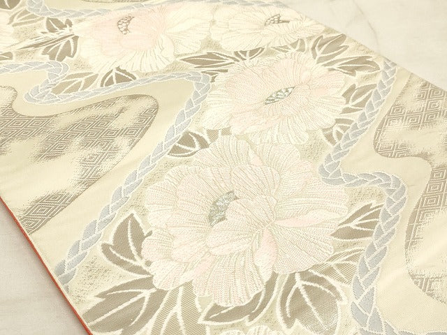 平和屋着物◎六通柄袋帯 唐織 流れ花文 銀糸 正絹 逸品 AAAM3193sx
