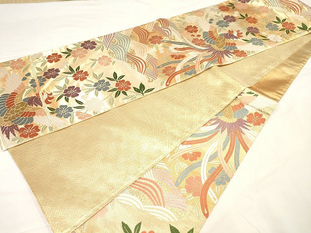 平和屋着物◎佐賀錦 六通袋帯 唐織 花鳥文 金糸 正絹 逸品 AAAM4444ru