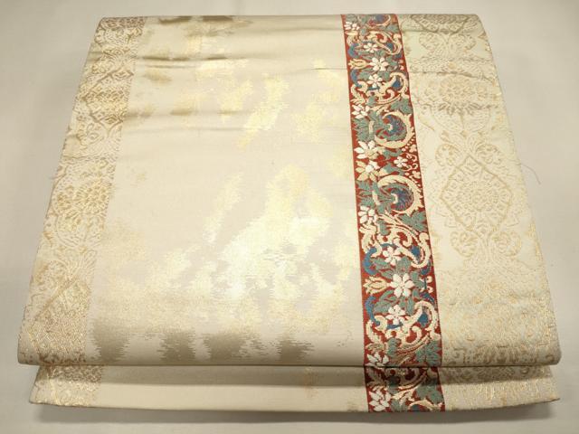平和屋着物◎六通柄袋帯 花唐草文 金糸 正絹 逸品 CAAJ9802oy