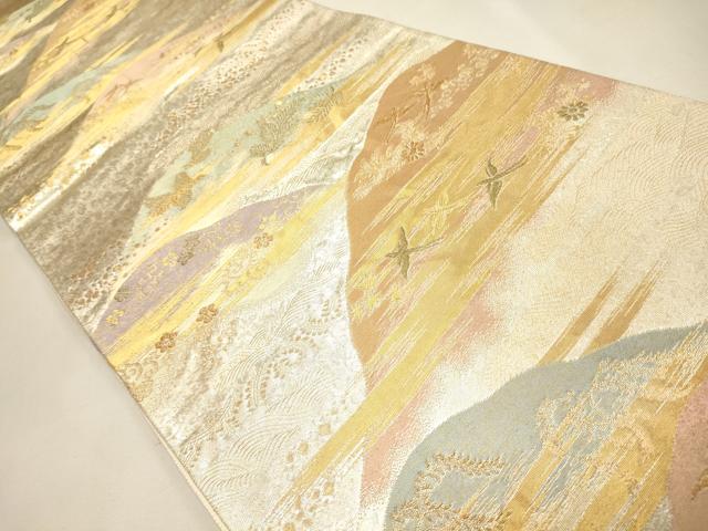 平和屋着物◎六通柄袋帯 遠山花鳥文 金銀糸 正絹 逸品 CAAJ9815oy