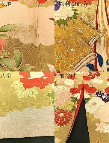 平和屋本店■極上 アンティーク 大正ロマン 振袖 駒刺繍 結び紐花文 金糸 金彩 逸品 BAAH3778zb4