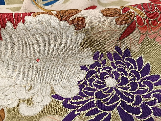 平和屋本店■極上 アンティーク 大正ロマン 振袖 駒刺繍 結び紐花文 金糸 金彩 逸品 BAAH3778zb4