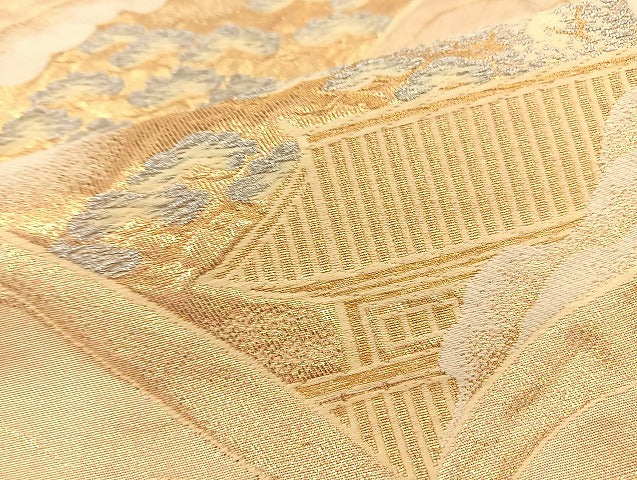 平和屋着物◎六通柄袋帯 唐織 冊子風景花文 金銀糸 正絹 逸品 BAAI6757di