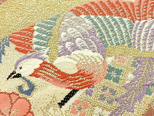 平和屋着物◎六通柄袋帯 唐織 遠山有職文 金糸 正絹 逸品 BAAK5732if