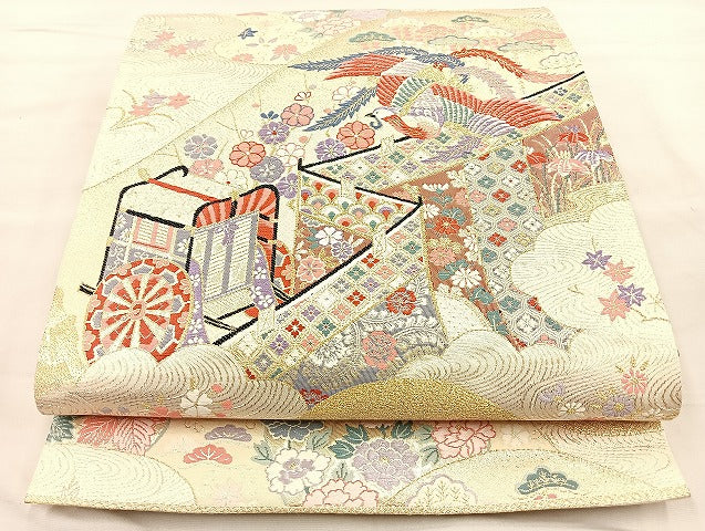 平和屋着物◎六通柄袋帯 唐織 遠山有職文 金糸 正絹 逸品 BAAK5732if